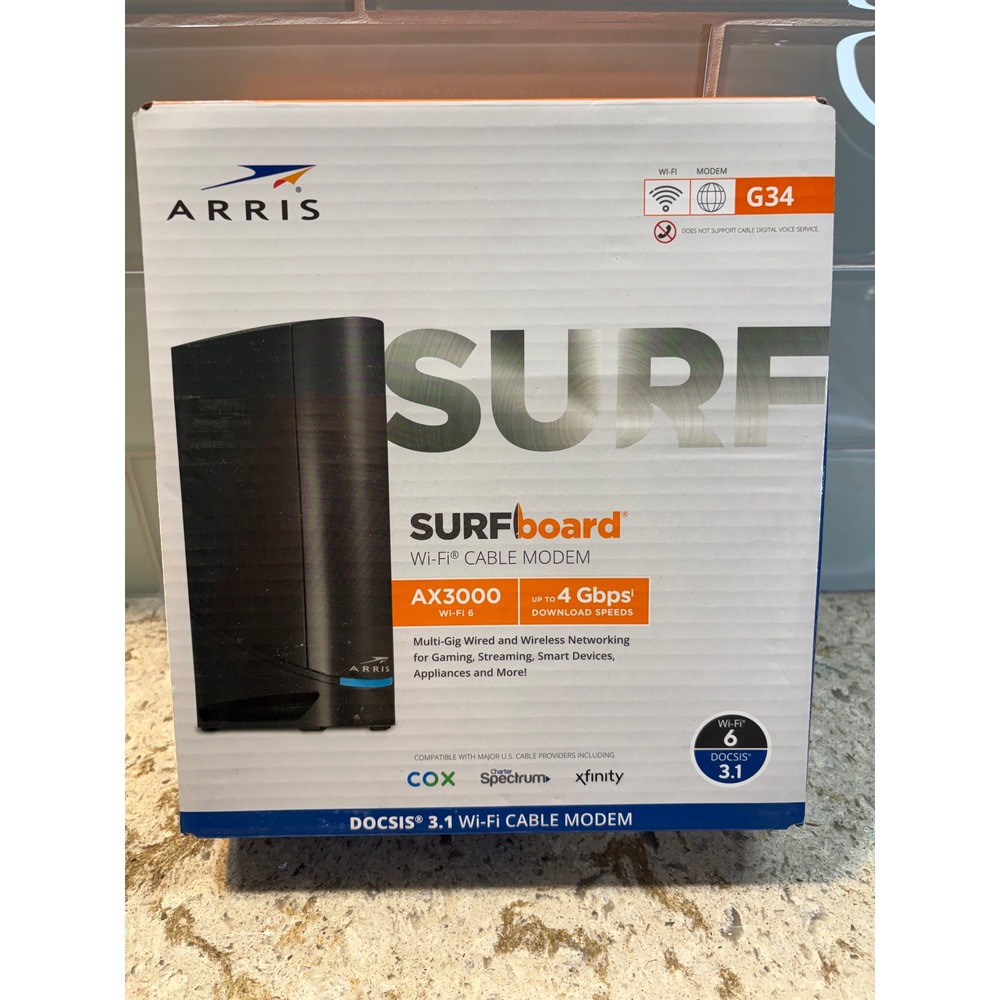 Tested ARRIS SURFboard G34 DOCSIS 3.1 Wi-Fi 6 Cable Modem AX3000 4 Gbps Black